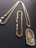 14k Gold Filled 3mm Cuban Link Chain Bracelet and Pendant Set