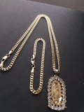 14k Gold Filled 3mm Cuban Link Chain Bracelet and Pendant Set