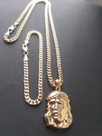 14k Gold Filled 3mm Cuban Link Chain Bracelet and Pendant Set