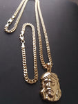 14k Gold Filled 3mm Cuban Link Chain Bracelet and Pendant Set