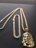 14k Gold Filled 3mm Cuban Link Chain Bracelet and Pendant Set