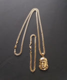 14k Gold Filled 3mm Cuban Link Chain Bracelet and Pendant Set