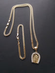 14k Gold Filled 3mm Cuban Link Chain Bracelet and Pendant Set