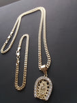 14k Gold Filled 3mm Cuban Link Chain Bracelet and Pendant Set