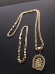 14k Gold Filled 3mm Cuban Link Chain Bracelet and Pendant Set