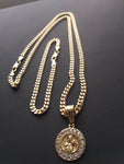 14k Gold Filled 3mm Cuban Link Chain Bracelet and Pendant Set