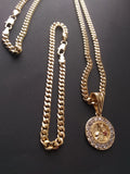 14k Gold Filled 3mm Cuban Link Chain Bracelet and Pendant Set