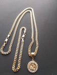 14k Gold Filled 3mm Cuban Link Chain Bracelet and Pendant Set