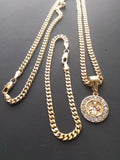 14k Gold Filled 3mm Cuban Link Chain Bracelet and Pendant Set