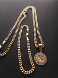 14k Gold Filled 3mm Cuban Link Chain Bracelet and Pendant Set