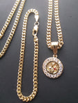 14k Gold Filled 3mm Cuban Link Chain Bracelet and Pendant Set