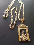 14k Gold Filled 3mm Cuban Link Chain Bracelet and Pendant Set