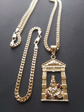 14k Gold Filled 3mm Cuban Link Chain Bracelet and Pendant Set