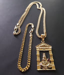 14k Gold Filled 3mm Cuban Link Chain Bracelet and Pendant Set