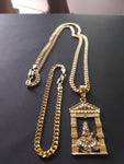 14k Gold Filled 3mm Cuban Link Chain Bracelet and Pendant Set