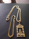 14k Gold Filled 3mm Cuban Link Chain Bracelet and Pendant Set