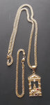 14k Gold Filled 3mm Cuban Link Chain Bracelet and Pendant Set