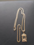 14k Gold Filled 3mm Cuban Link Chain Bracelet and Pendant Set