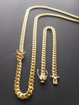 14k 6mm Gold Over 925 Silver Cuban link Chain and Bracelet Set