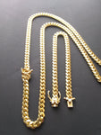 14k 6mm Gold Over 925 Silver Cuban link Chain and Bracelet Set