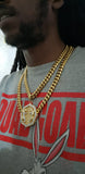 (Double Up Layer) 14k Gold Plated Cuban Link 2 Chains 12mm 22inch, 26inch  and Pendant Set