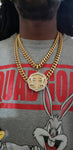 (Double Up Layer) 14k Gold Plated Cuban Link 2 Chains 12mm 22inch, 26inch  and Pendant Set