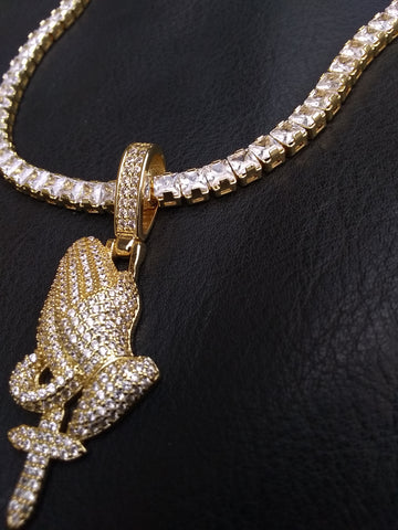 14k Ice out Gold filled 20inch Tennis and Charm