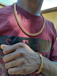 14k or 18k 8mm Gold Plated Cuban Link Chain and Bracelet Set