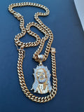 14k 8mm Gold Plated Cuban Link Chain Pendant and Bracelet Set