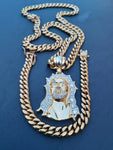 14k 8mm Gold Plated Cuban Link Chain Pendant and Bracelet Set