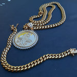 14k 8mm Gold Plated Cuban Link Chain Pendant and Bracelet Set