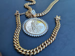 14k 8mm Gold Plated Cuban Link Chain Pendant and Bracelet Set