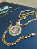 14k 8mm Gold Plated Cuban Link Chain Pendant and Bracelet Set