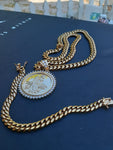 14k 8mm Gold Plated Cuban Link Chain Pendant and Bracelet Set