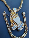 14k 8mm Gold Plated Cuban Link Chain Pendant and Bracelet Set