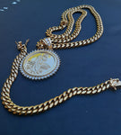 14k 8mm Gold Plated Cuban Link Chain Pendant and Bracelet Set