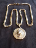 14k 6mm Gold Plated Cuban link Chain and Pendant