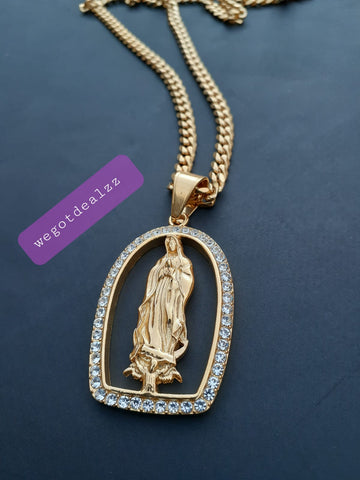 14k 6mm Gold Plated Cuban link Chain and Pendant