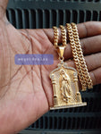 14k 6mm Gold Plated Cuban link Chain and Pendant