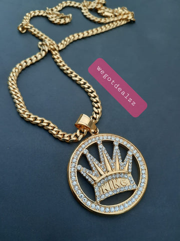 14k 6mm Gold Plated Cuban link Chain and Pendant