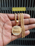 14k 6mm Gold Plated Cuban link Chain and Pendant