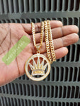 14k 6mm Gold Plated Cuban link Chain and Pendant