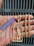 14k 6mm Gold Plated Cuban link Chain and Pendant