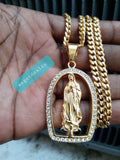 14k 6mm Gold Plated Cuban link Chain and Pendant