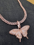 (IM ICEY) Women cool iced out Sparking Bling 14k Rose gold Plated  AAA CZ Butterfly Pendant and 6mm Iced Out Cuban link Necklace