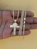 10K 3mm Diamond Cut Gold Over 925 Silver Cuban link Chain Bracelet and Pendant set