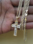 10K 3mm Diamond Cut Gold Over 925 Silver Cuban link Chain Bracelet and Pendant set