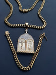 14k 8mm Gold Plated Cuban Link Chain Pendant and Bracelet Set