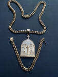 14k 8mm Gold Plated Cuban Link Chain Pendant and Bracelet Set