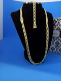 14k 8mm Gold Over 925 Silver Cuban link Chain and Bracelet Set